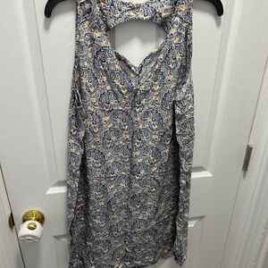 Floral Sleeveless Dress - Blue and Cream